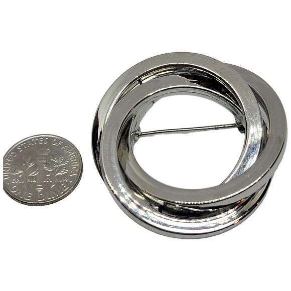 Interlocked Circles Brooch with Abstract Design Open Work Geometric Style 1.5" - Picture 3 of 4
